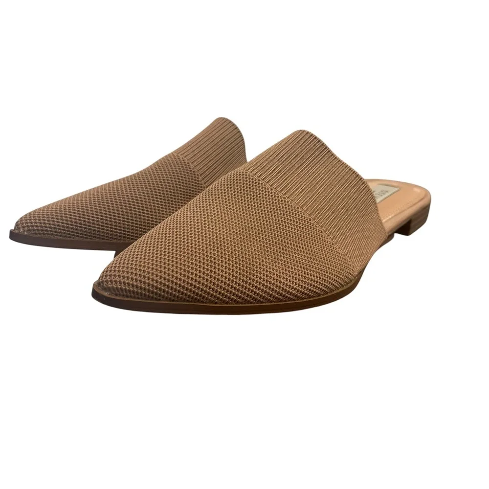 Steven New York Valdez Tan Knit Pointed Toe Mules Low Block Heel Flats Size 8 - Picture 2 of 12